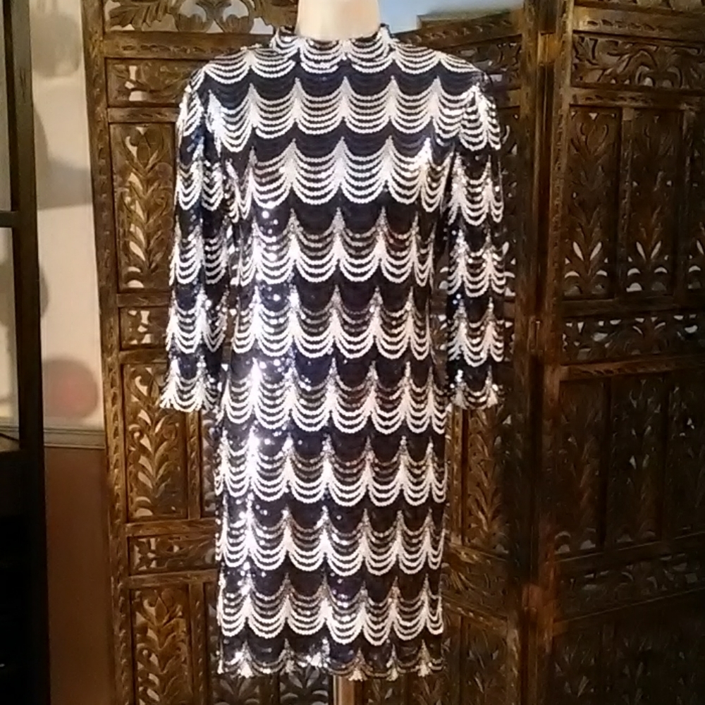 Blue White Gold sequin dress, size 3